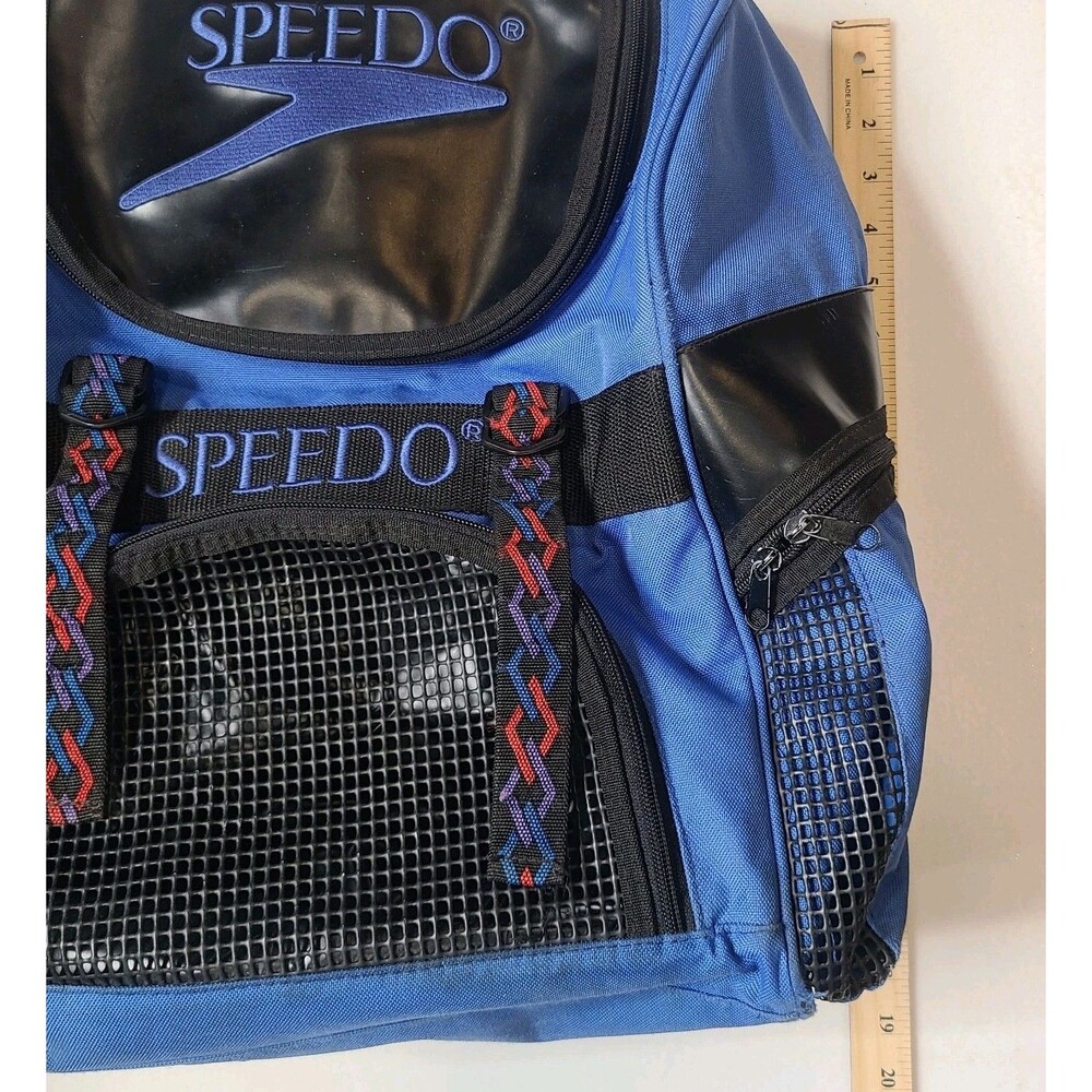 Vintage Y2K Speedo Large Blue Backpack Book Bag Swim Bag Sports Tribal Straps - Picture 7 of 8